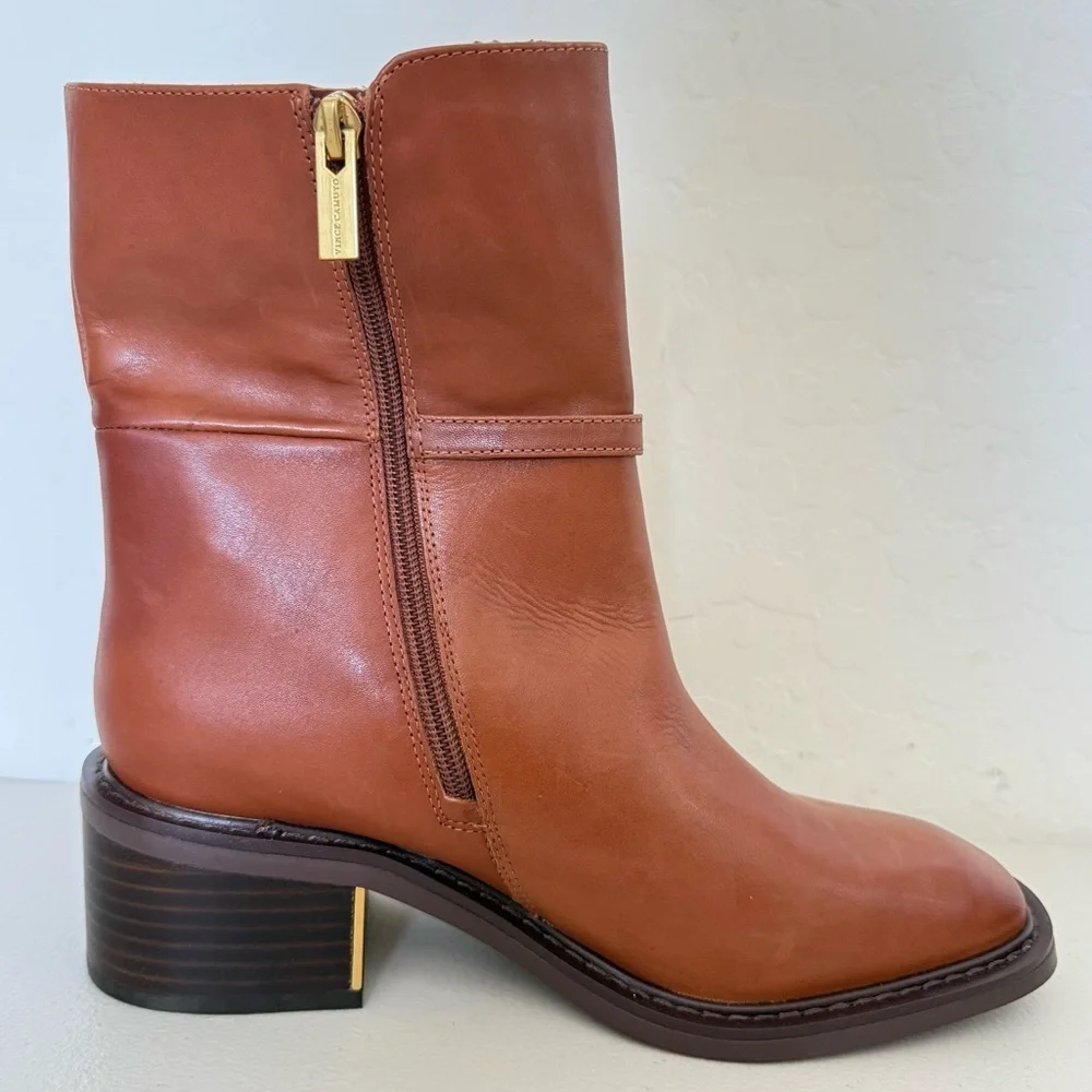 NEW Vince Camuto Gali Cognac Brown Leather Buckle Ankle Boots Size 8